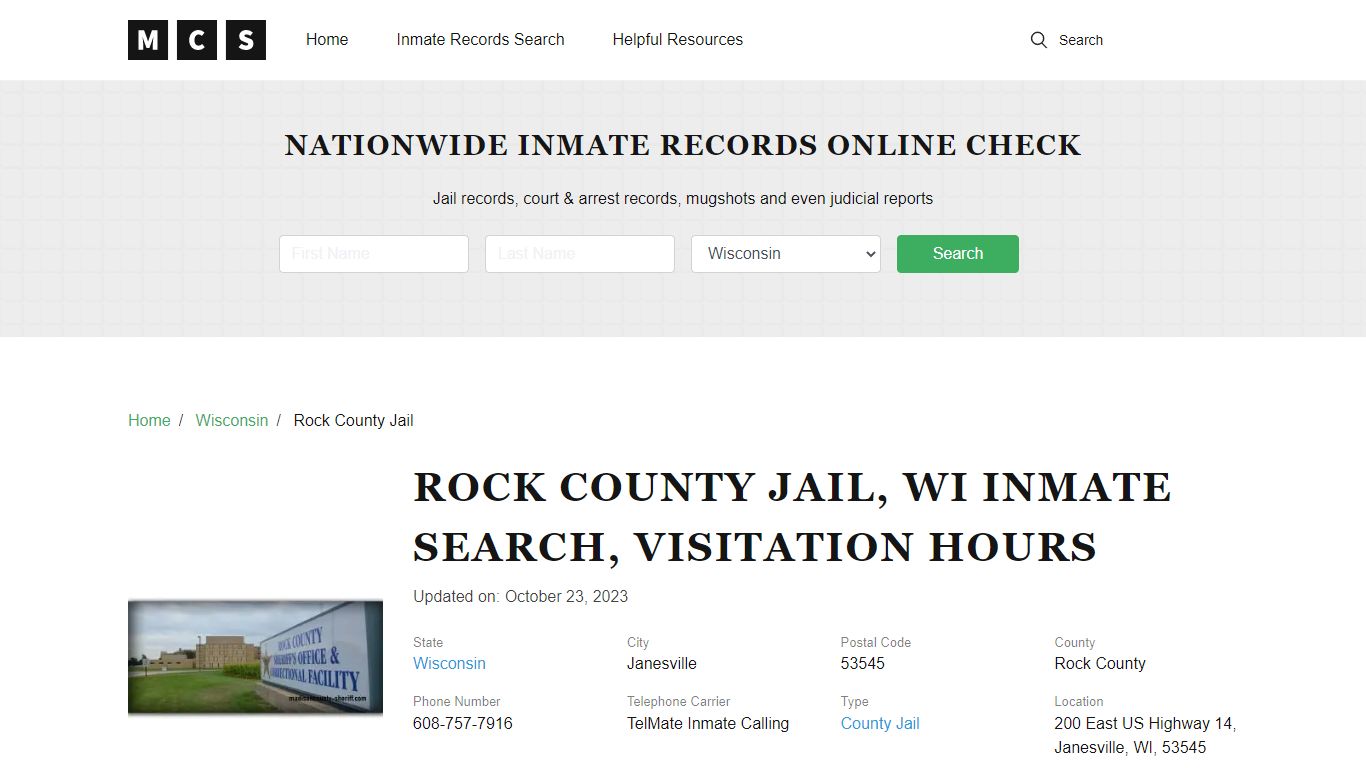 Rock County, WI Jail Inmates Search, Visitation Rules